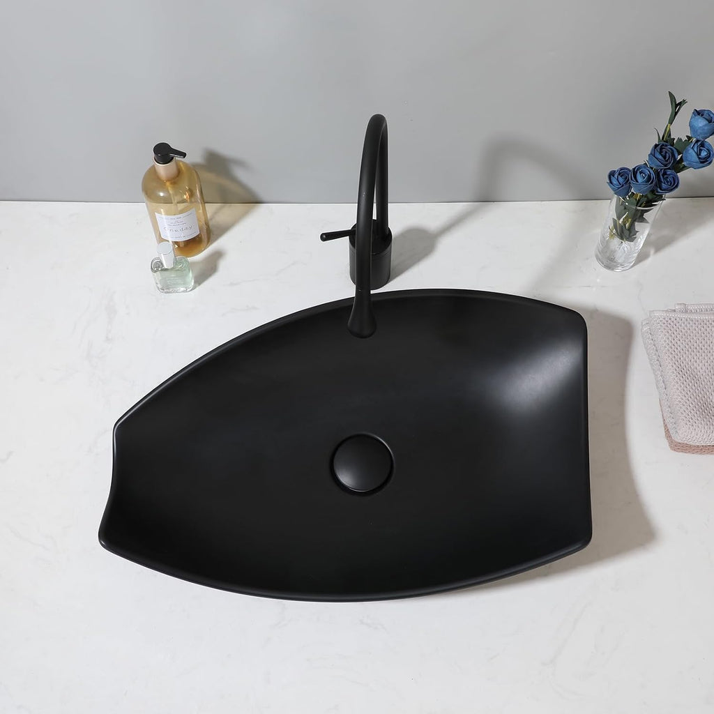 21 Inch Black Bathroom Vessel Sink Set (Irregular Rectangular)