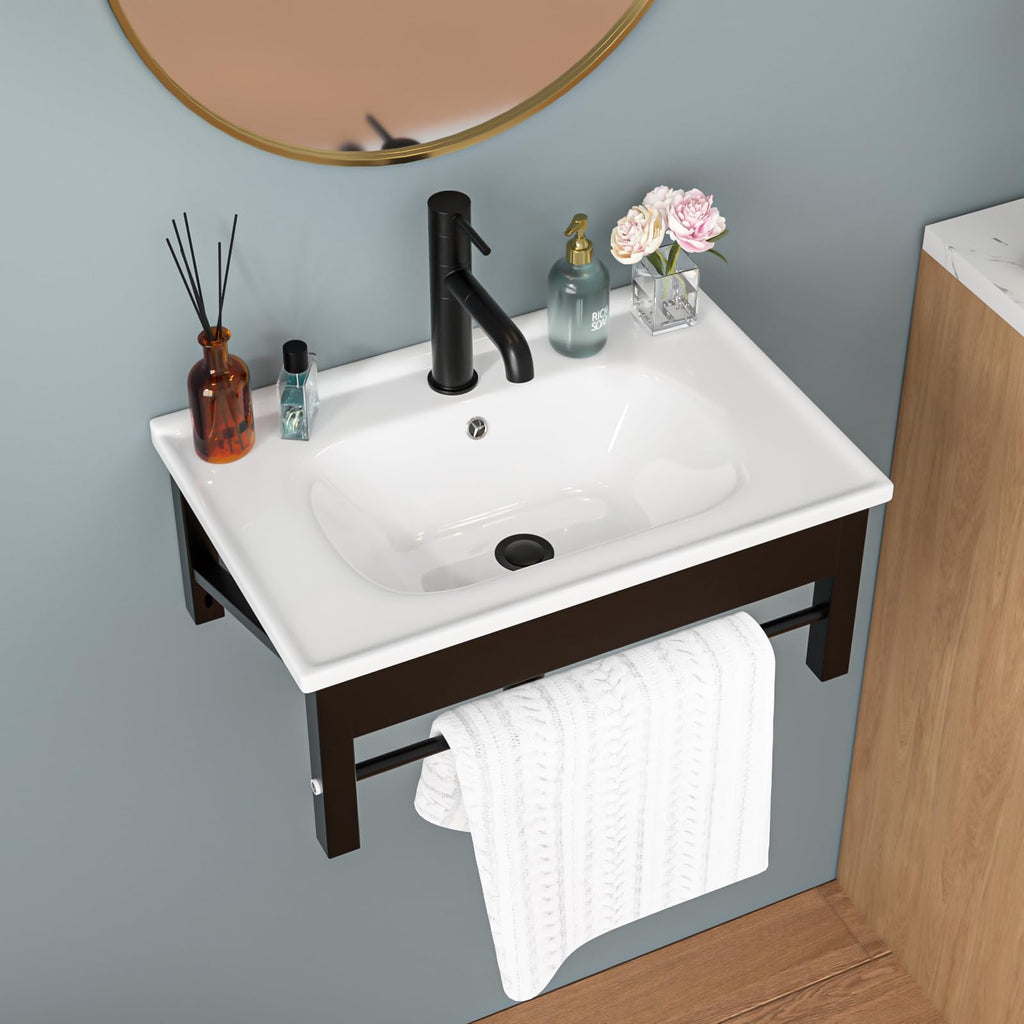 Sarlai Black Vessel Sink Rectangular - 24"x14" Modern Bathroom Vessel Sink Rectangle Above Counter Black Ceramic Porcelain Lavatory Vanity Sink Art Basin