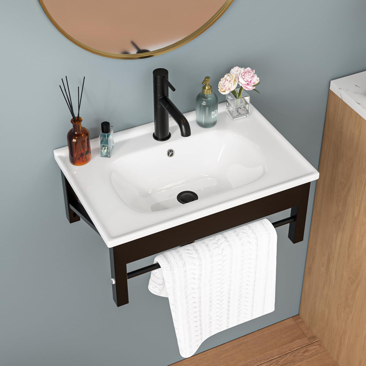 Sarlai Black Vessel Sink Rectangular - 24"x14" Modern Bathroom Vessel Sink Rectangle Above Counter Black Ceramic Porcelain Lavatory Vanity Sink Art Basin