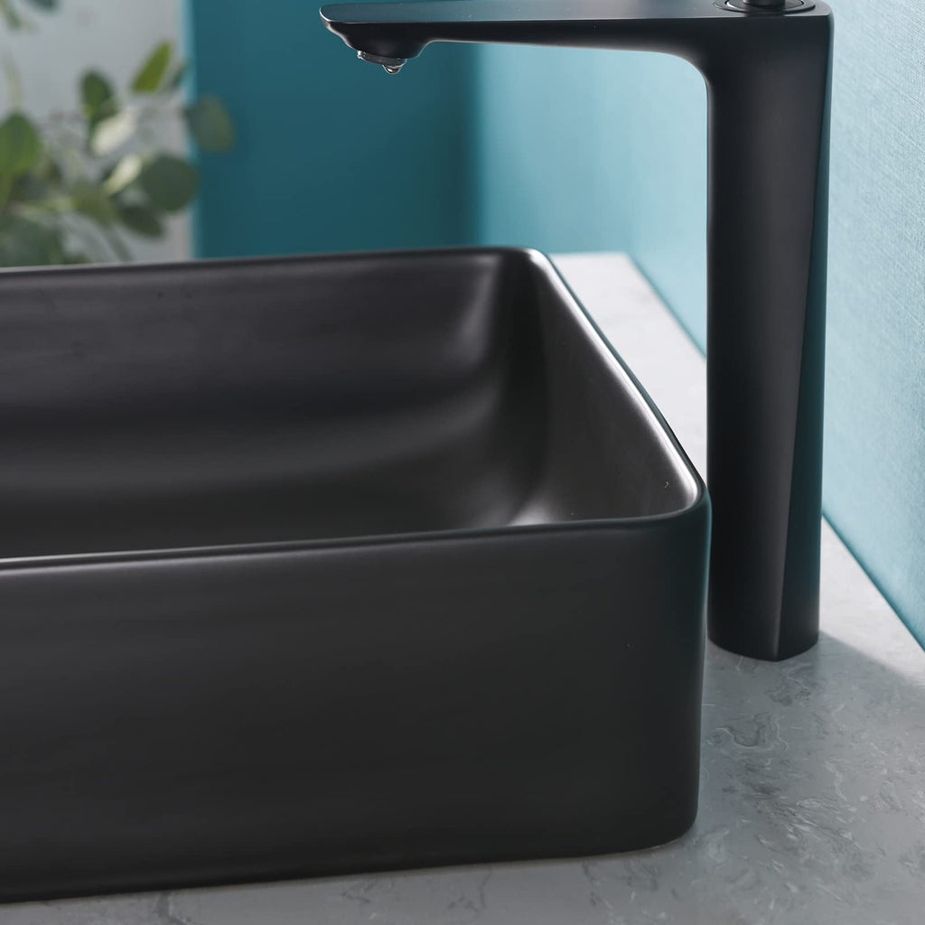 Davivy 24.5'' X 13.8'' Large Matte Black Oval Vessel Sink with Pop Up Drain,Bathroom Sinks Above Counter,Black Vessel Sink with Gold Trim,Ceramic Vessel Sinks for Bathrooms (Large)
