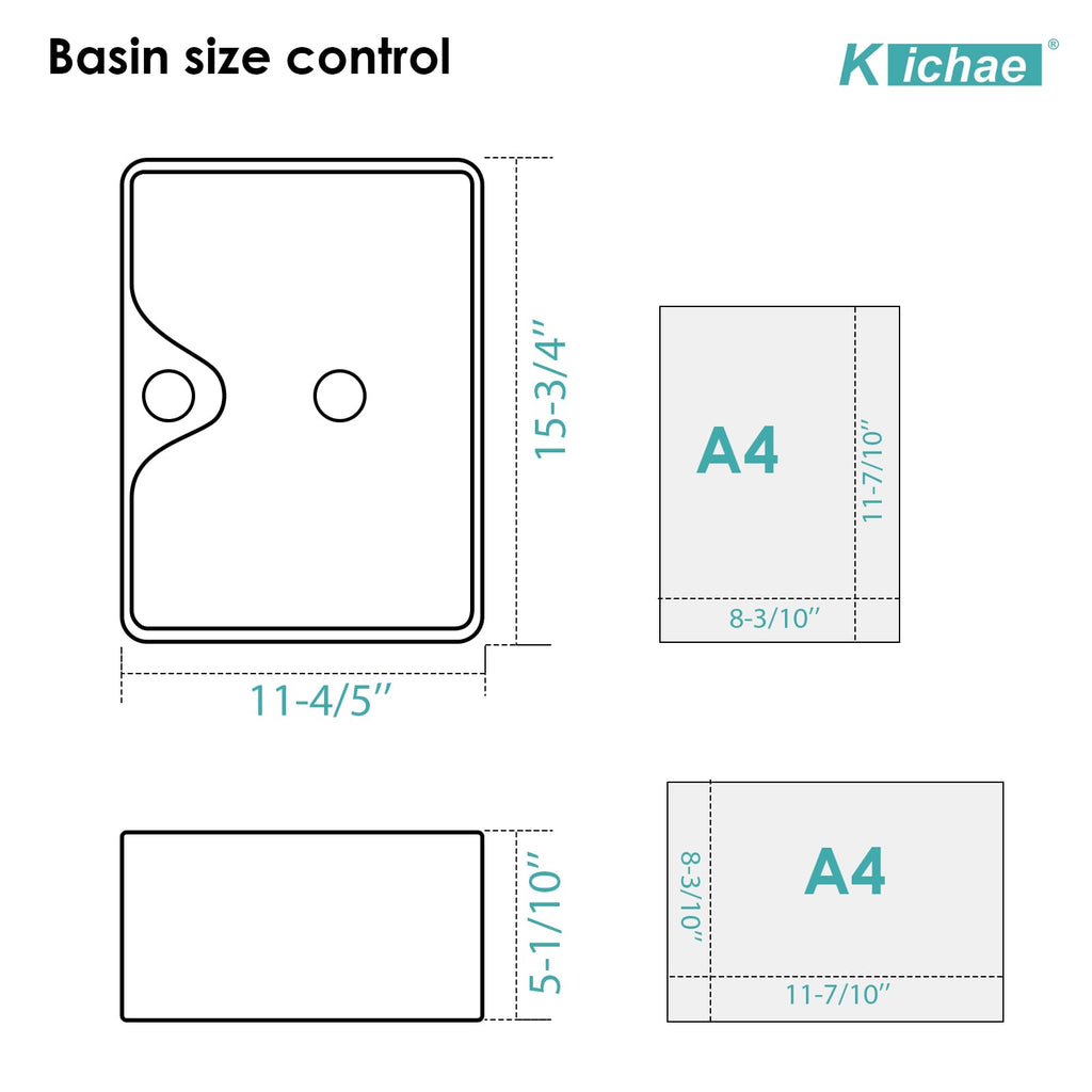 Kichae 16"x12" Vessel Sink Rectangle - Modern Above Matte Black Porcelain Ceramic Bathroom Vessel Vanity Sink Bowl Art Basin
