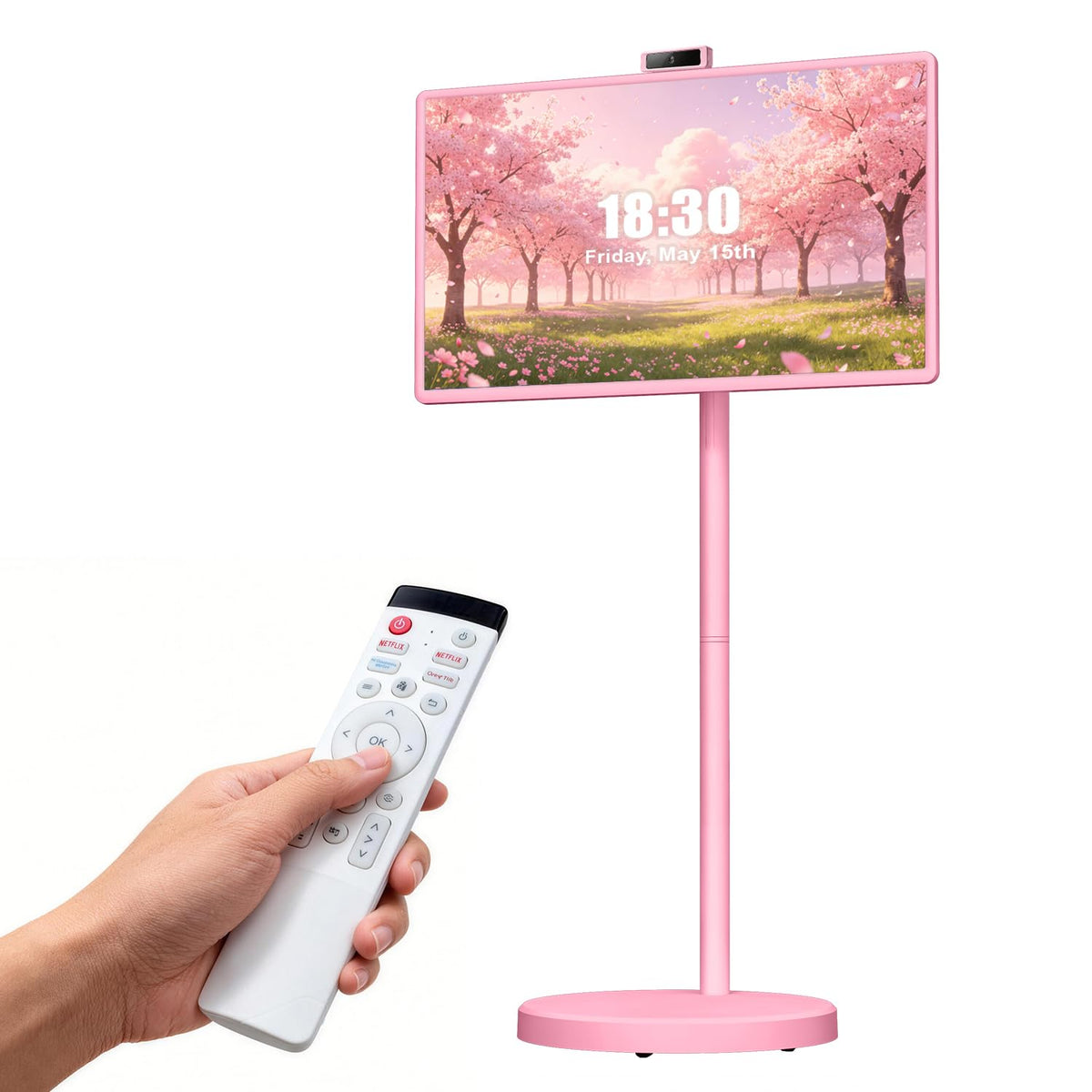 VLH 32 Inch Smart Portable TV Tablet with Rolling Stand, 1080P Touch Screen Rolling TV, Built-in 38400mAh Battery, Android 15, 8+128GB Wireless TV on Wheels with Remote, 360Â° Rotation, 5MP Camera