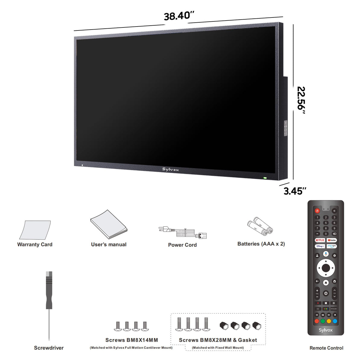 SYLVOX 43 Inch Outdoor TV, Weatherproof Google TV, IP56 Waterproof TVs