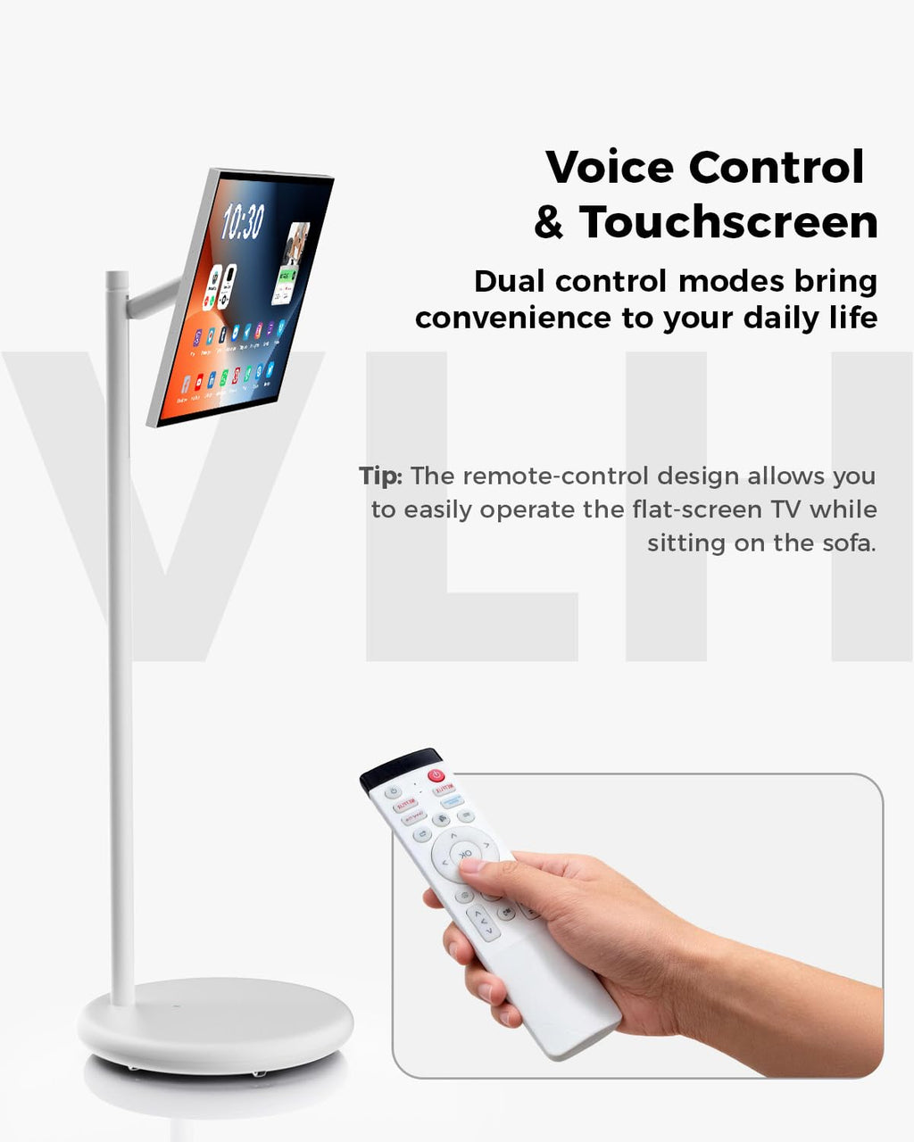 VLH 32 Inch Smart Portable TV Tablet with Rolling Stand, 1080P Touch Screen Rolling TV, Built-in 38400mAh Battery, Android 15, 8+128GB Wireless TV on Wheels with Remote, 360Â° Rotation, 5MP Camera