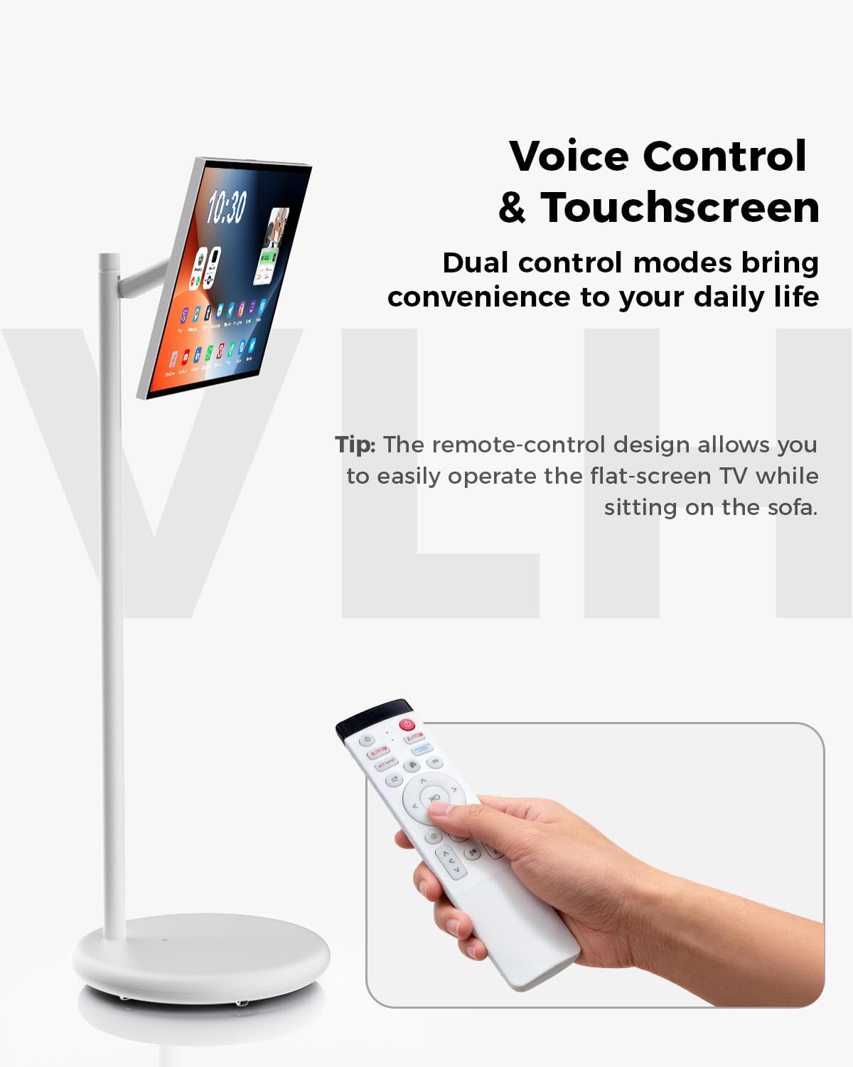 VLH 32 Inch Smart Portable TV Tablet with Rolling Stand, 1080P Touch Screen Rolling TV, Built-in 38400mAh Battery, Android 15, 8+128GB Wireless TV on Wheels with Remote, 360Â° Rotation, 5MP Camera