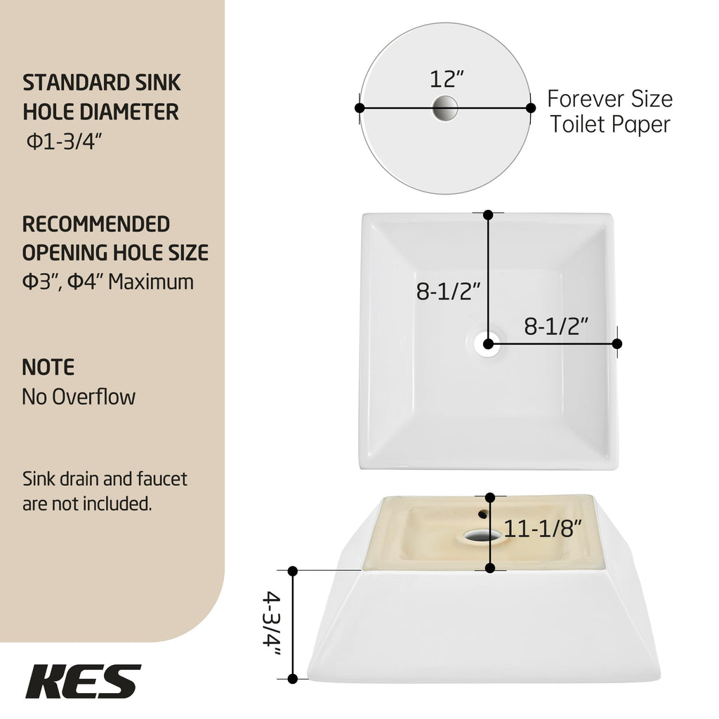 KES Matte Black 20 Inch Bathroom Vessel Sink Above Counter Rectangular Countertop Sink for Cabinet Lavatory Vanity, Ceramic, BVS123S50-BK