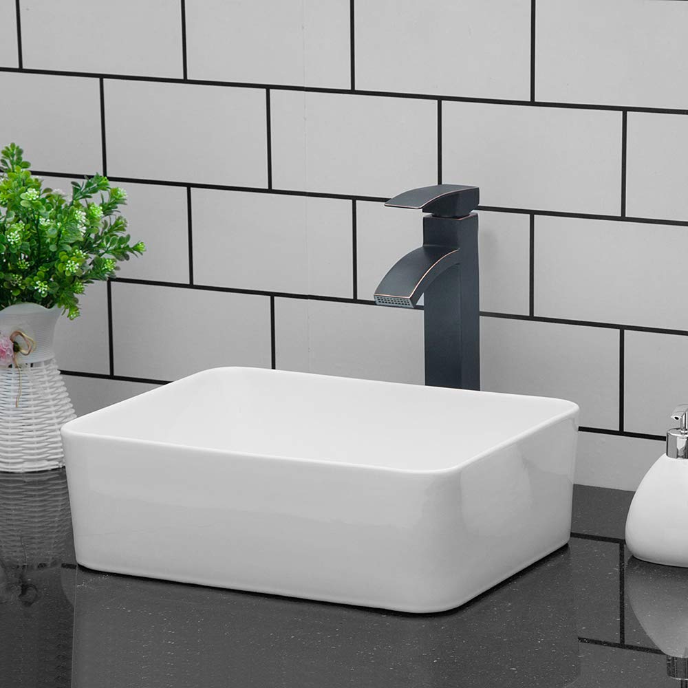 Kichae 16"x12" Vessel Sink Rectangle - Modern Above Matte Black Porcelain Ceramic Bathroom Vessel Vanity Sink Bowl Art Basin