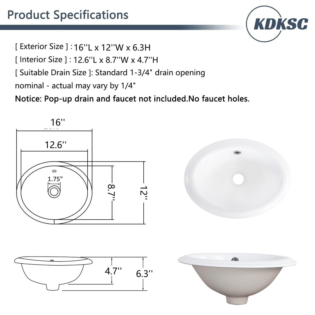 Bathroom Vessel Sink 16.7" X 12.6" Semi Recessed Bathroom Sink Rectangular Drop In Bathroom Sinks with Overflow White Ceramic Vessel Sinks for Bathroom Modern Above Counter Basin Vanity Sink