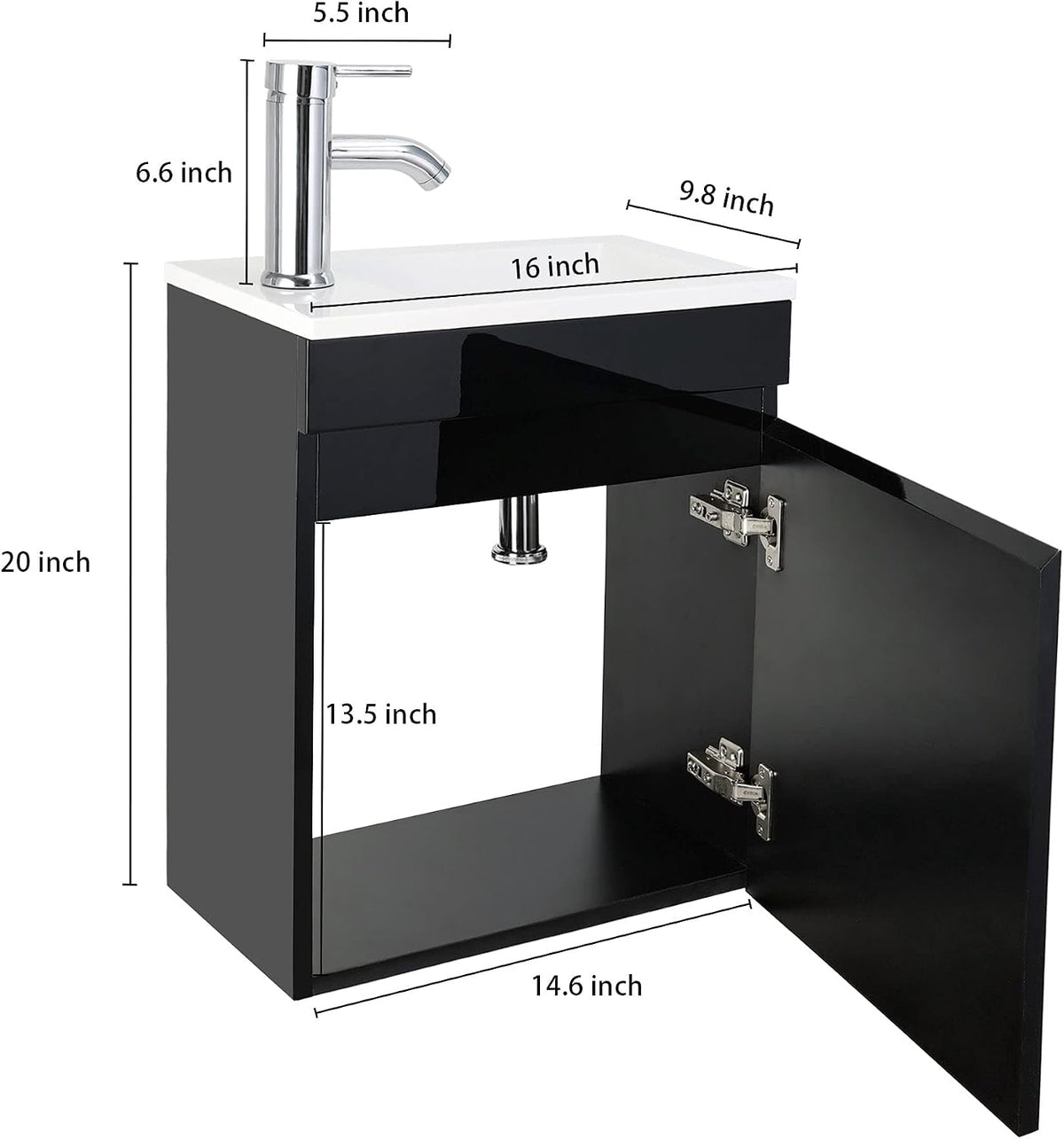 AHB 16" Bathroom Vanity W/Sink Combo for Small Space, Wall Mounted Bathroom Cabinet Set with Chrome Faucet Pop Up Drain U Shape Drain(Black)â¦