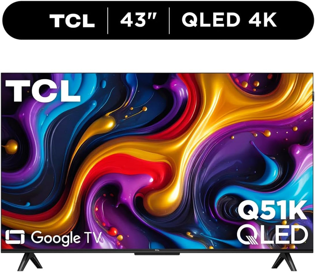 TCL 43" Q51K Series Q-LED 4K UHD HDR Smart TV with Google TV Dolby Vision, Dolby Atmos, Motion Rate 240, HDR 10+, Auto Game Mode + Free Wall Mount (2025) (Renewed)
