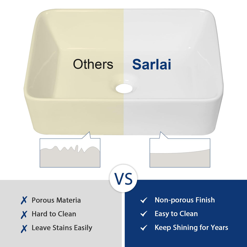 Sarlai Black Vessel Sink Rectangular - 24"x14" Modern Bathroom Vessel Sink Rectangle Above Counter Black Ceramic Porcelain Lavatory Vanity Sink Art Basin