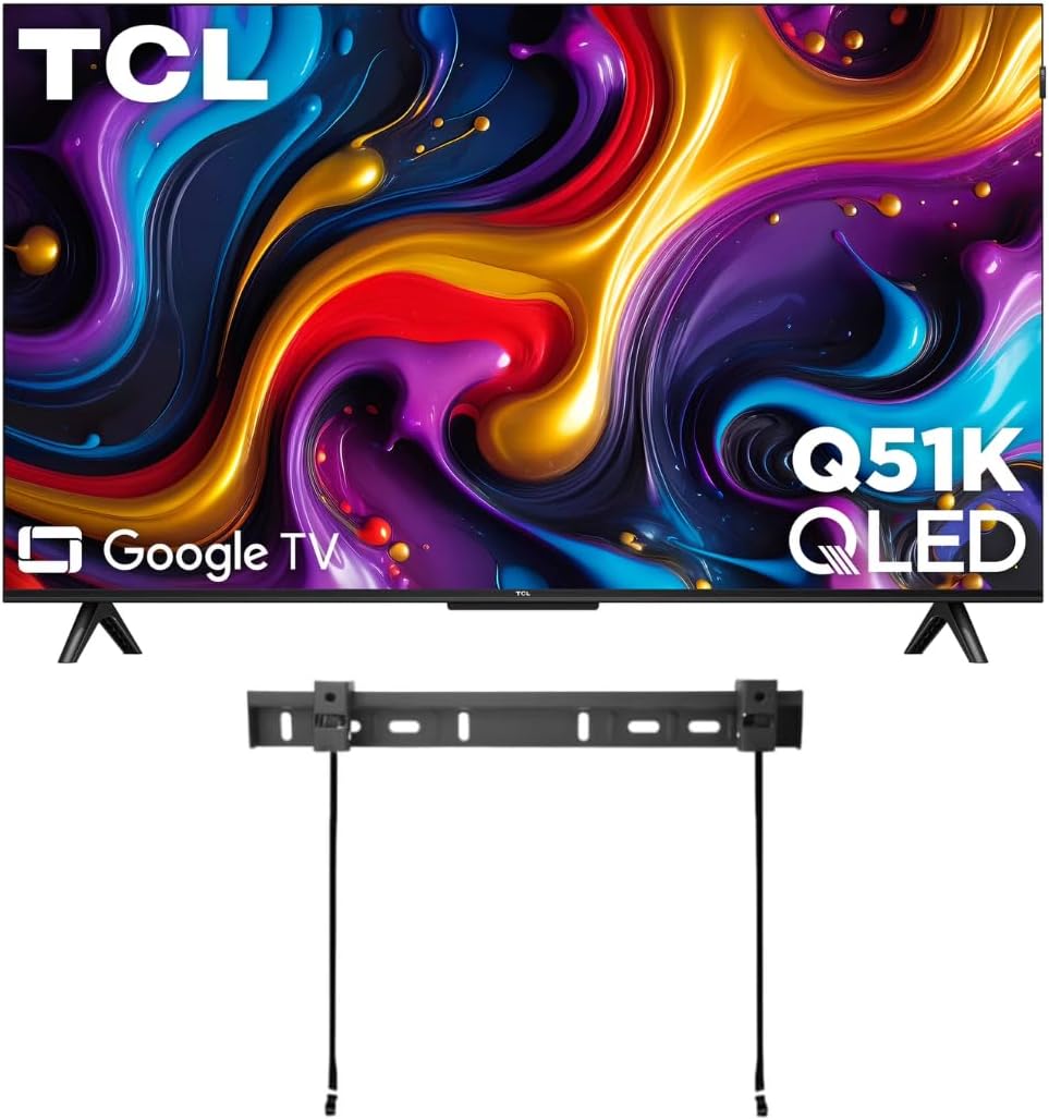 TCL 43" Q51K Series Q-LED 4K UHD HDR Smart TV with Google TV Dolby Vision, Dolby Atmos, Motion Rate 240, HDR 10+, Auto Game Mode + Free Wall Mount (2025) (Renewed)