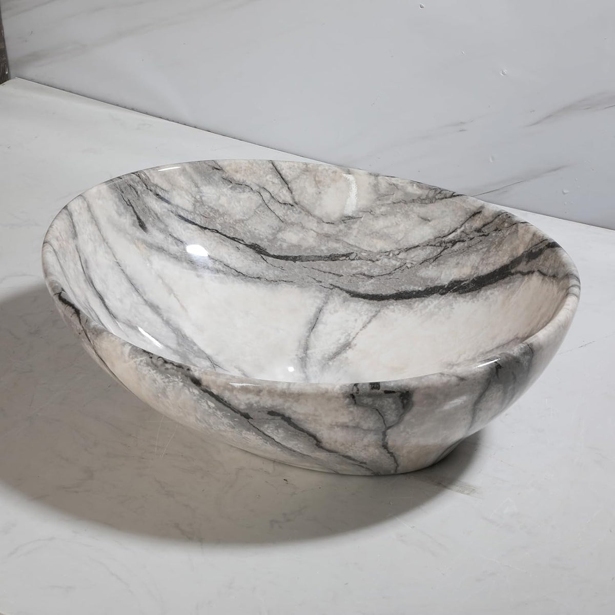 Marbling Oval Vessel Sink, 16x13 Inch