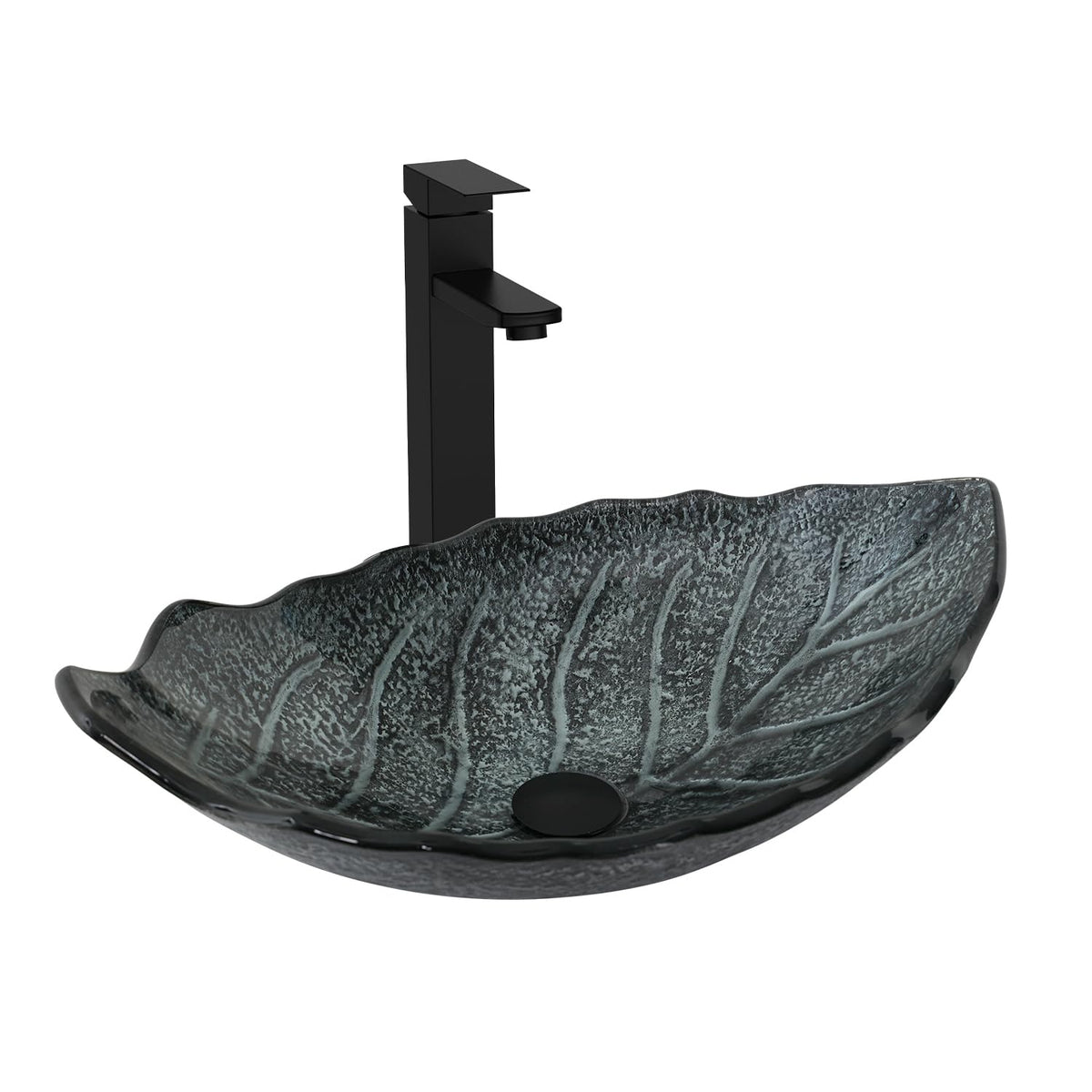 Bathroom Leaf Shape Artistic Glass Vessel Sink, Brown