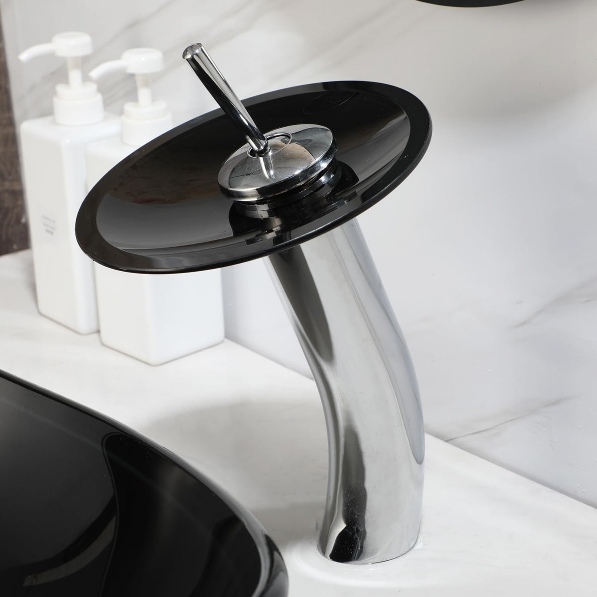 22" Black Oval Bathroom Vessel Sink Tempered Glass Washing Bowl