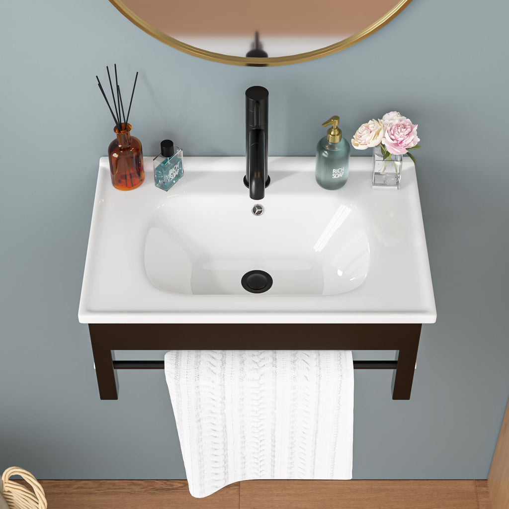 Sarlai Black Vessel Sink Rectangular - 24"x14" Modern Bathroom Vessel Sink Rectangle Above Counter Black Ceramic Porcelain Lavatory Vanity Sink Art Basin