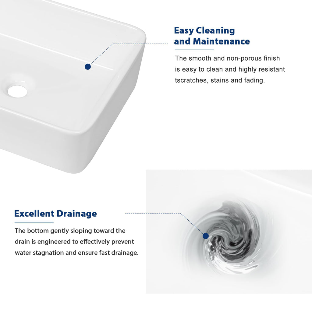 Sarlai Black Vessel Sink Rectangular - 24"x14" Modern Bathroom Vessel Sink Rectangle Above Counter Black Ceramic Porcelain Lavatory Vanity Sink Art Basin