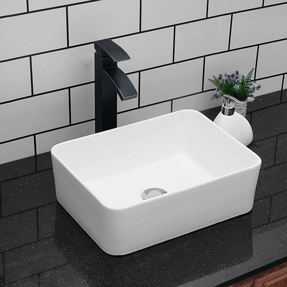 Kichae 16"x12" Vessel Sink Rectangle - Modern Above Matte Black Porcelain Ceramic Bathroom Vessel Vanity Sink Bowl Art Basin
