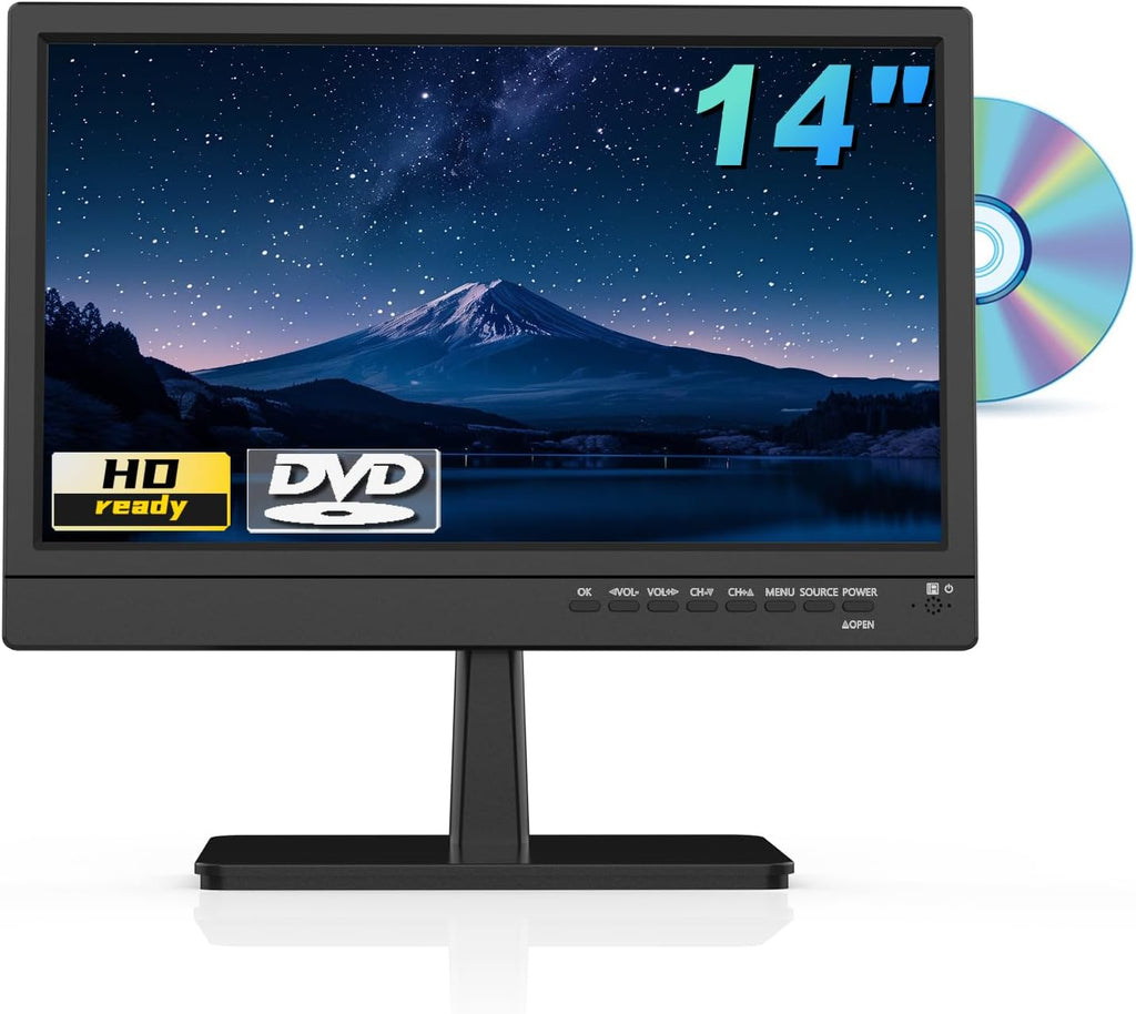 Feihe 14 Inch TV Built-in DVD Player, HD Flat Screen Small TV DVD Player Combo with ATSC Tuner/HDMI/USB/AV/VGA Input, Suitable for Kitchen Bedroom RV Camper