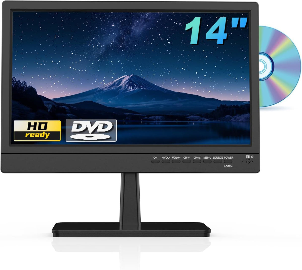 Feihe 14 Inch TV Built-in DVD Player, HD Flat Screen Small TV DVD Player Combo with ATSC Tuner/HDMI/USB/AV/VGA Input, Suitable for Kitchen Bedroom RV Camper