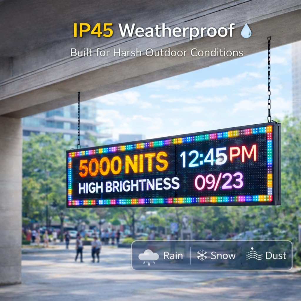 Outdoor P10 LED Message Sign 39"x14" Waterproof High Brightness WiFi Programmable Scrolling Text Display Board for Business, Storefront, Restaurant, Church, Events