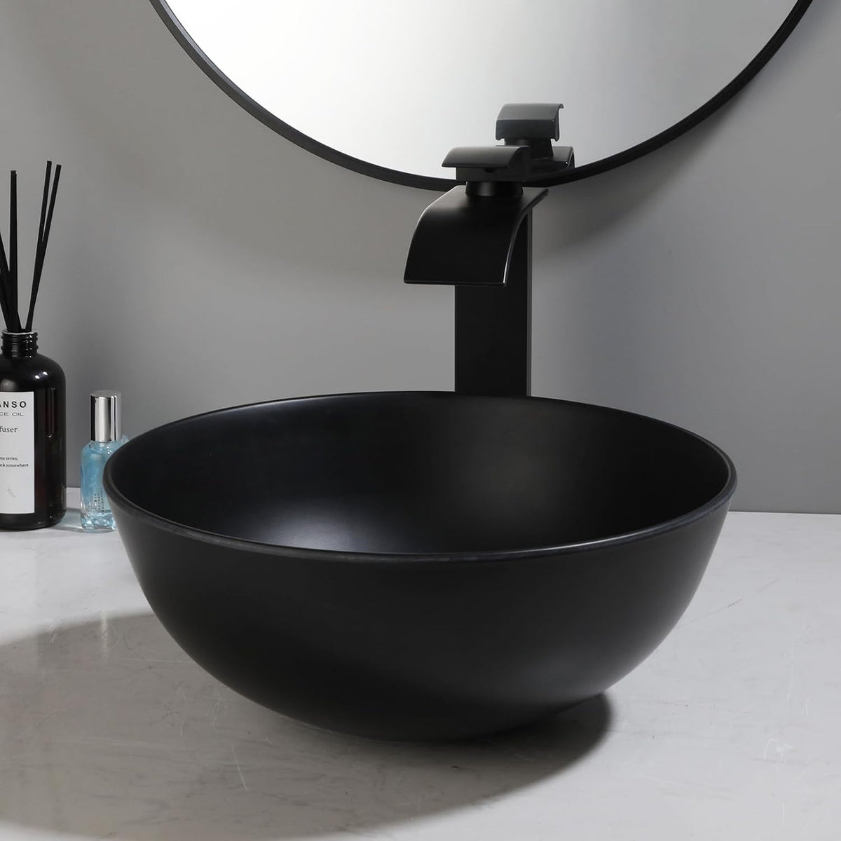 13 Inch Round Black Bathroom Vessel Sink Set