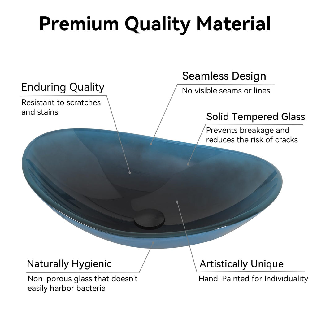 YOURLITE Bathroom Artistic Vessel Sink, Tempered Glass Countertop Bowl Sink