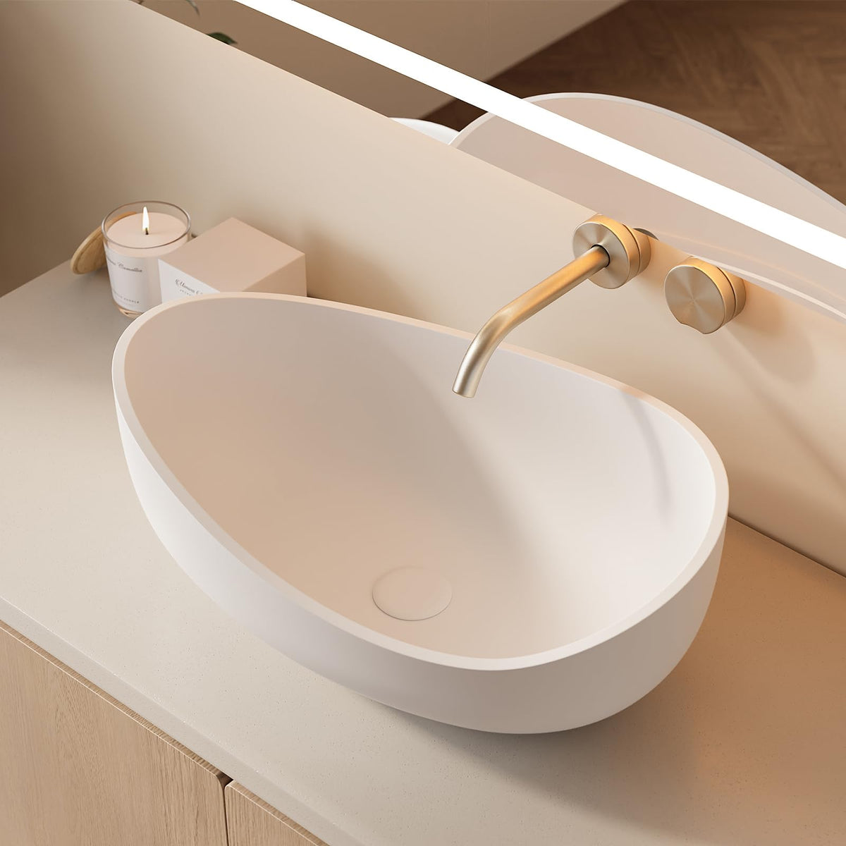 22.44'' Stone Resin Bathroom Vessel Sink, Glossy White