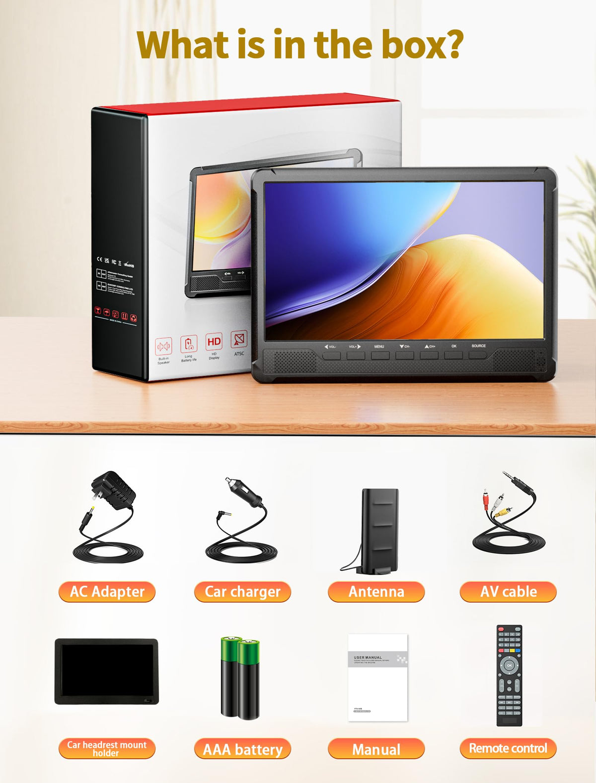NORTHING 14.2" Portable TV with Antenna,1080P Rechargeable TV