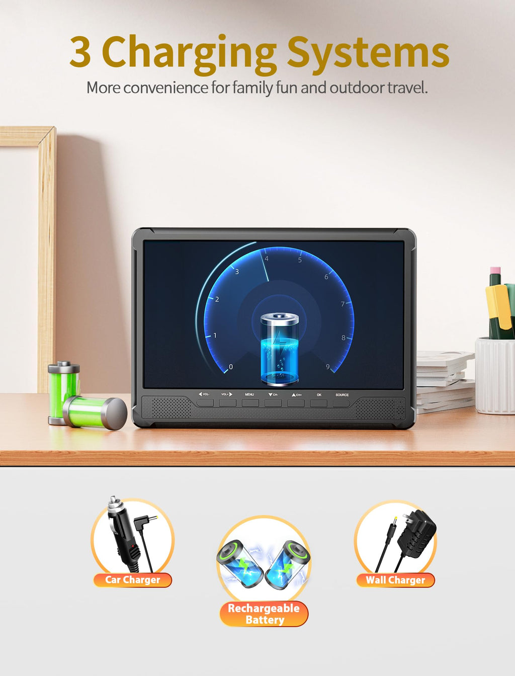 NORTHING 14.2" Portable TV with Antenna,1080P Rechargeable TV