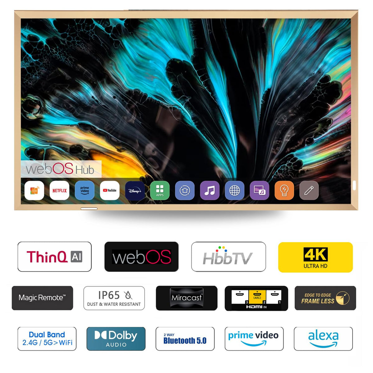 Soulaca 55 inches Smart Waterproof Mirror TV 4K UHD webOS Built-in ATSC DTV Tuner Voice Control, Large Bathroom & Indoor Hotel Resort Television Wall-Mount Big Screen Pool