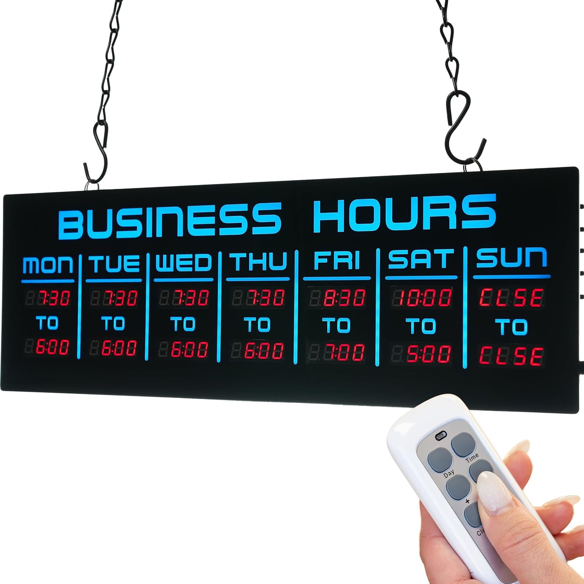 Digital Business Hours Sign by ELEMENT LUX - Electronic Programmable Hours of Operation Signs for Business with Ultra Bright LEDs for Glass Door - Remote and Hanging Kit - 16in x 5.5in, Blue