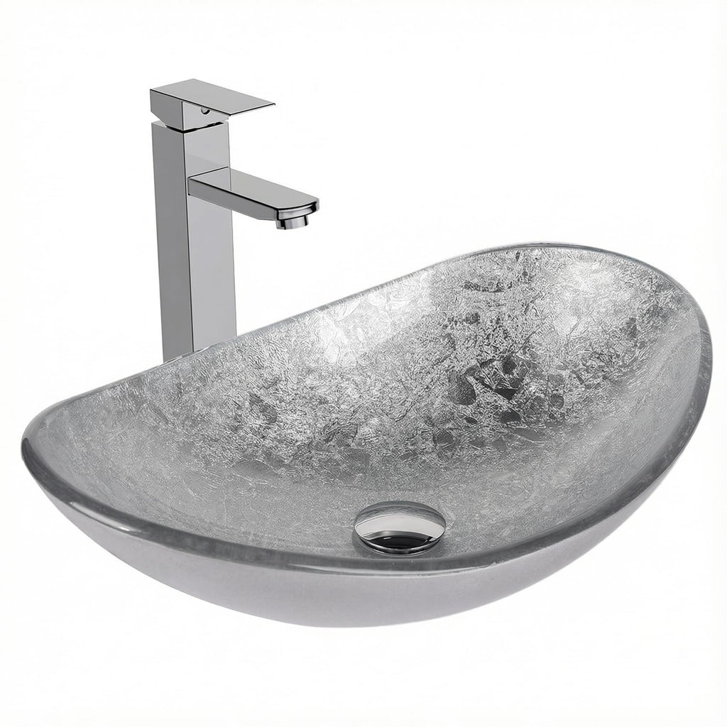 Bathroom Leaf Shape Artistic Glass Vessel Sink, Brown