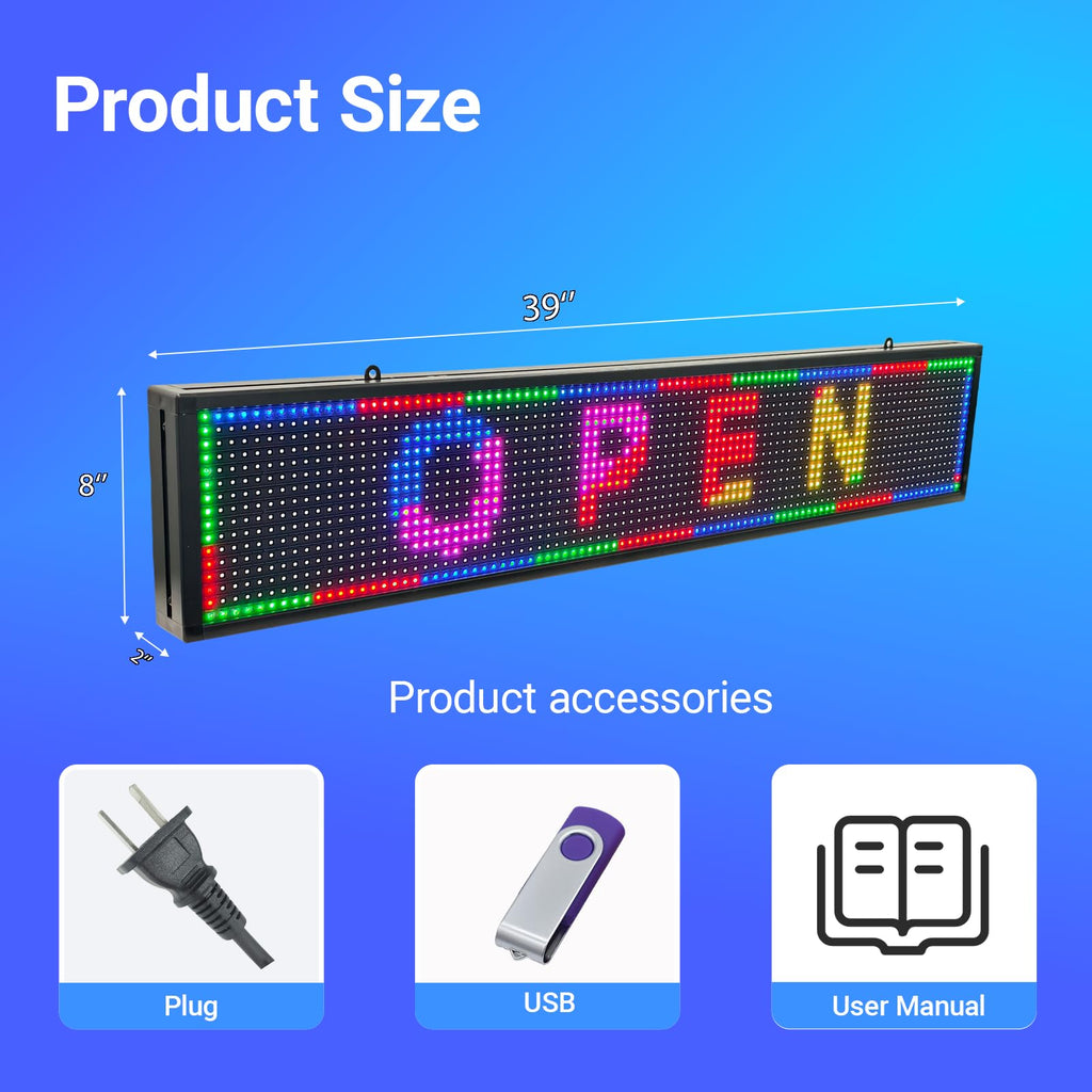 P3 Full Color Programmable LED Sign, IP65 Outdoor, WiFi Control, Support Custom Video, Electronic Message Board for Business, 40''Ã17''