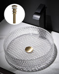 Homary Bathroom Vessel Sink Round Vessel Sink 15.35" x 4.33" Transparent Diamond Shaped Crystal Glass Bathroom Sink Above Counter with Pop-up Drain, Clear