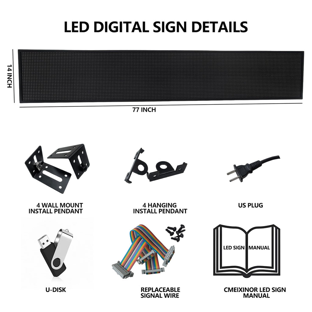 P10 LED Programmable Advertising Sign, High Brightnes Outdoor Digital Sign Waterproof, WiFi Control LED Open Signs for Business, Electronic Message Display Board 115"X14"