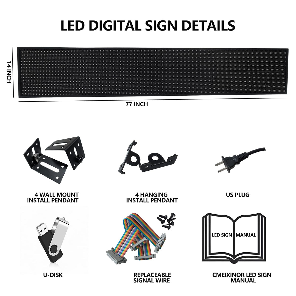 P10 LED Programmable Advertising Sign, High Brightnes Outdoor Digital Sign Waterproof, WiFi Control LED Open Signs for Business, Electronic Message Display Board 115"X14"