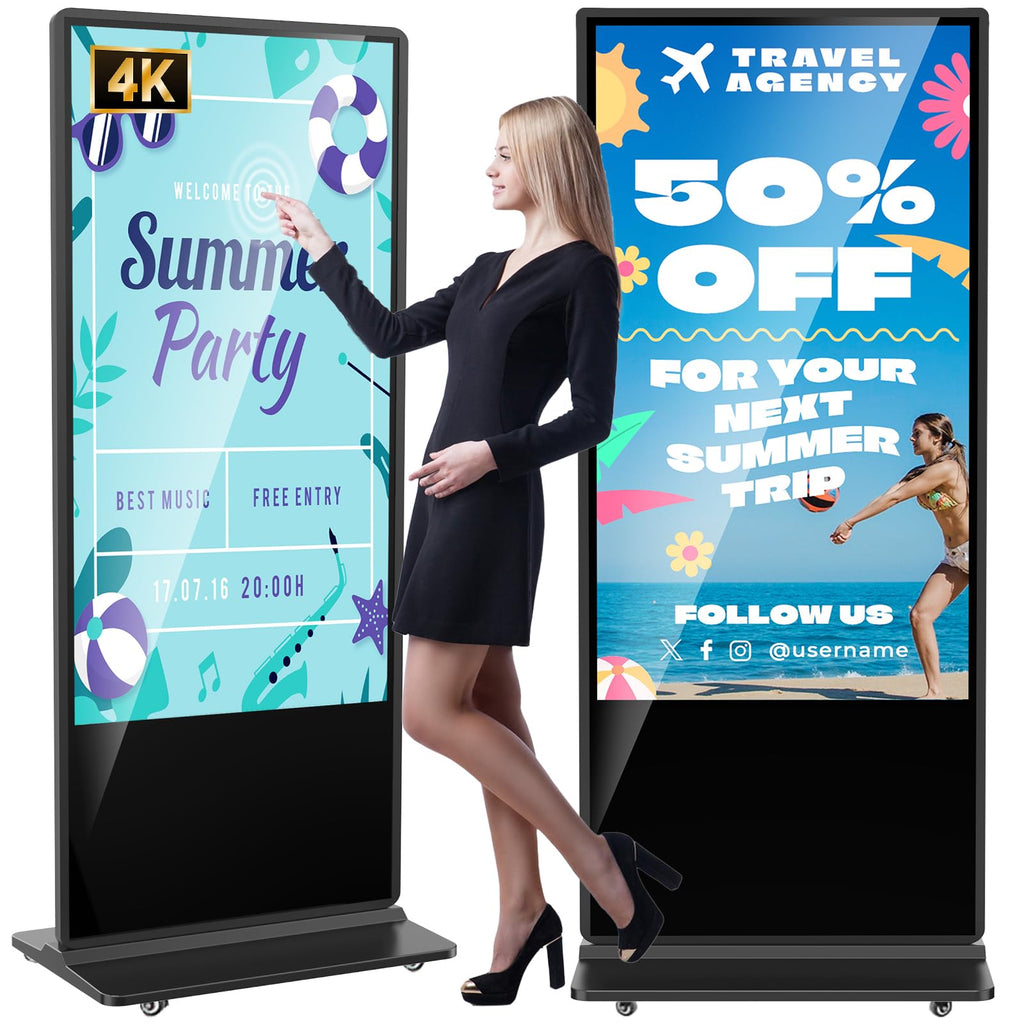 32 inch Indoor Digital Signage LCD Screen IPS Floor Standing Digital Kiosks Interactive Displays with WiFi HDMI/USB Input Auto AD Player, Android OS Black