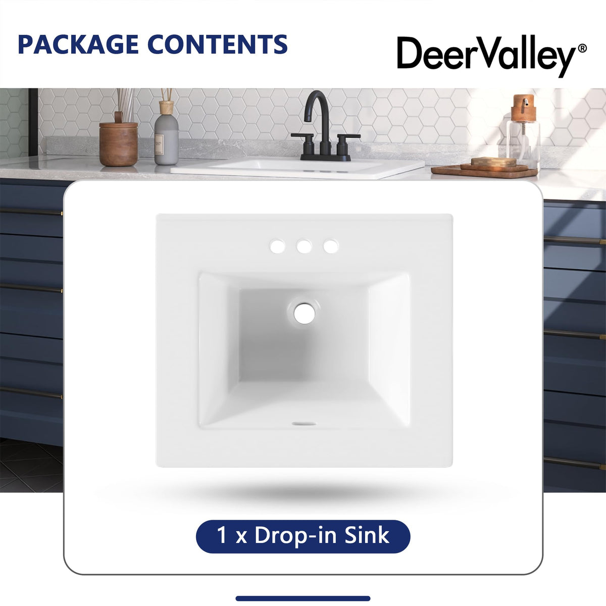 DeerValley Modern Drop In Bathroom Sink White 20"x17" Oval Vanity Art Basin