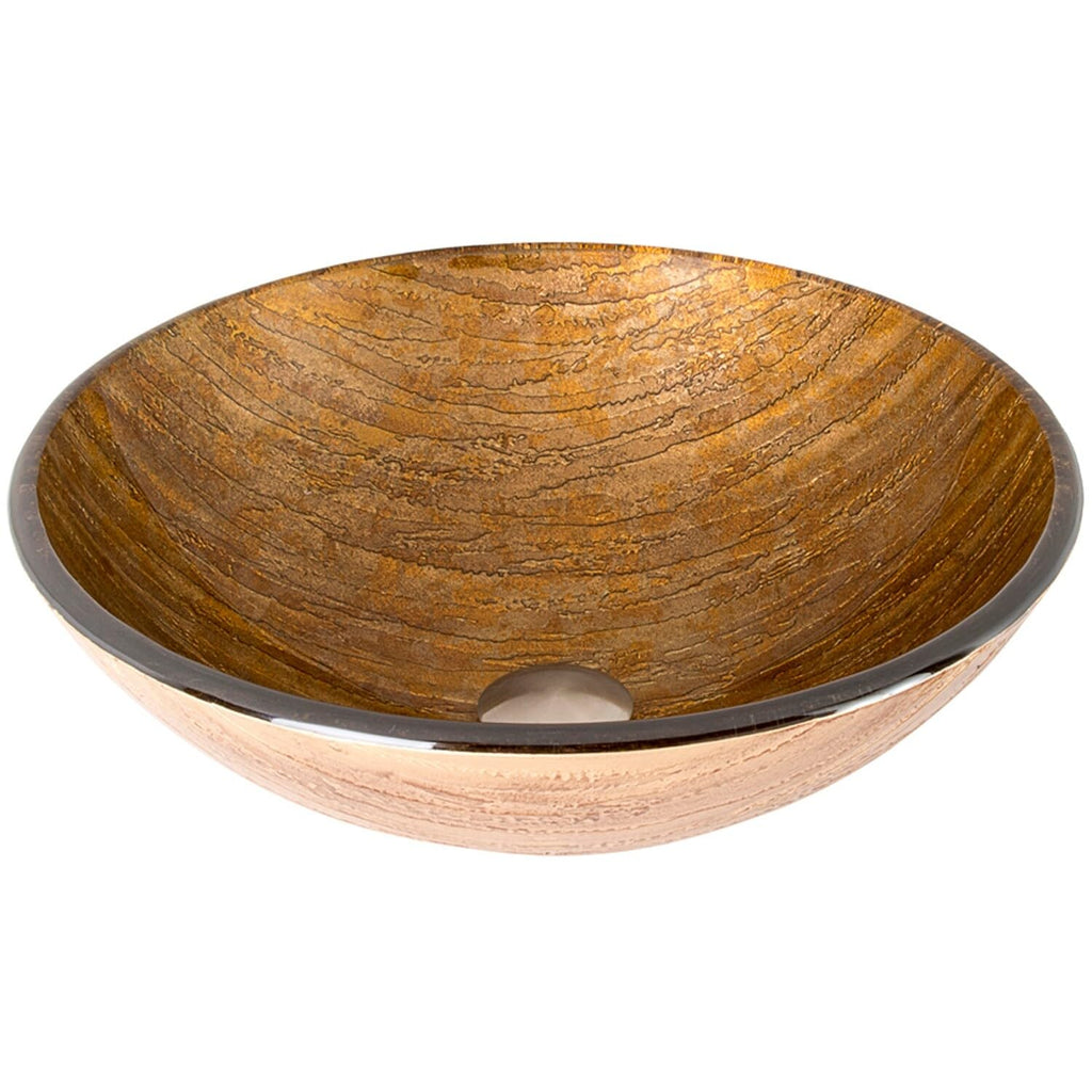 Vigo Vessel Sink Copper - 17â Artistic Round Bowl Sink for Bathrooms, Tempered Glass Above Counter Bathroom Sink with NonStickShield, QuickDrain & TempGuard, Modern Luxury Design