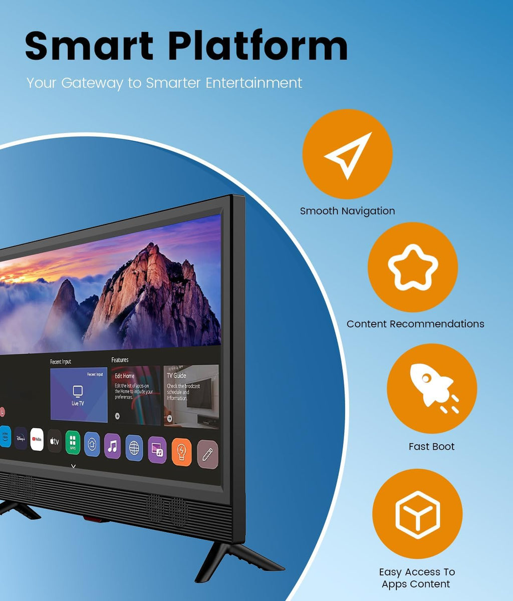 Feihe 22-inch Small Smart TV Full HD 1080p | Kitchen Smart TV, Flat Screen Television with Loud Dual Stereo Speakers, 178Â° Viewing & Wi/Fi (22, Inches)