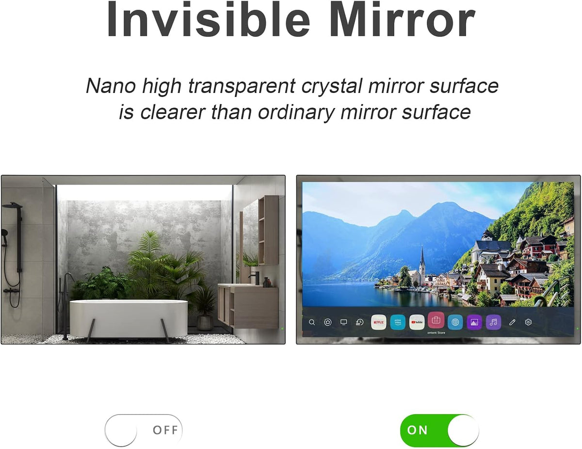 Soulaca 55 inches Smart Waterproof Mirror TV 4K UHD webOS Built-in ATSC DTV Tuner Voice Control, Large Bathroom & Indoor Hotel Resort Television Wall-Mount Big Screen Pool