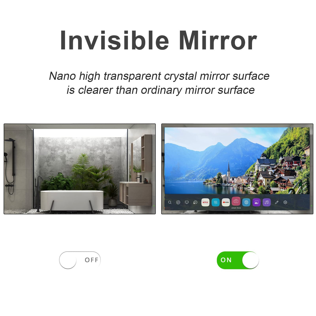 Soulaca 55 inches Smart Waterproof Mirror TV 4K UHD webOS Built-in ATSC DTV Tuner Voice Control, Large Bathroom & Indoor Hotel Resort Television Wall-Mount Big Screen Pool