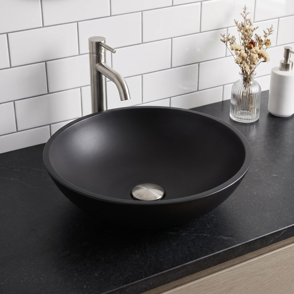 Vigo Vessel Sink Copper - 17â Artistic Round Bowl Sink for Bathrooms, Tempered Glass Above Counter Bathroom Sink with NonStickShield, QuickDrain & TempGuard, Modern Luxury Design