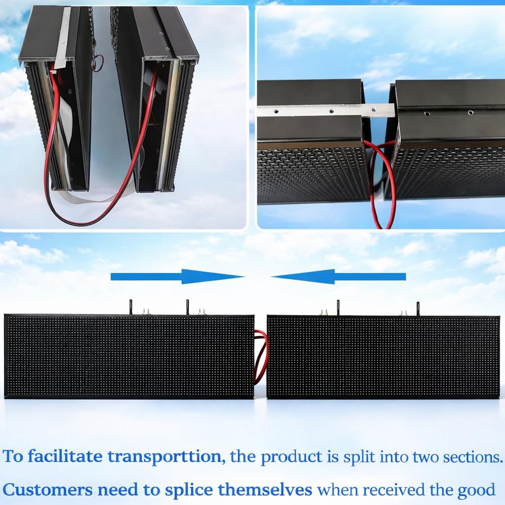 Outdoor P10 LED Message Sign 39"x14" Waterproof High Brightness WiFi Programmable Scrolling Text Display Board for Business, Storefront, Restaurant, Church, Events