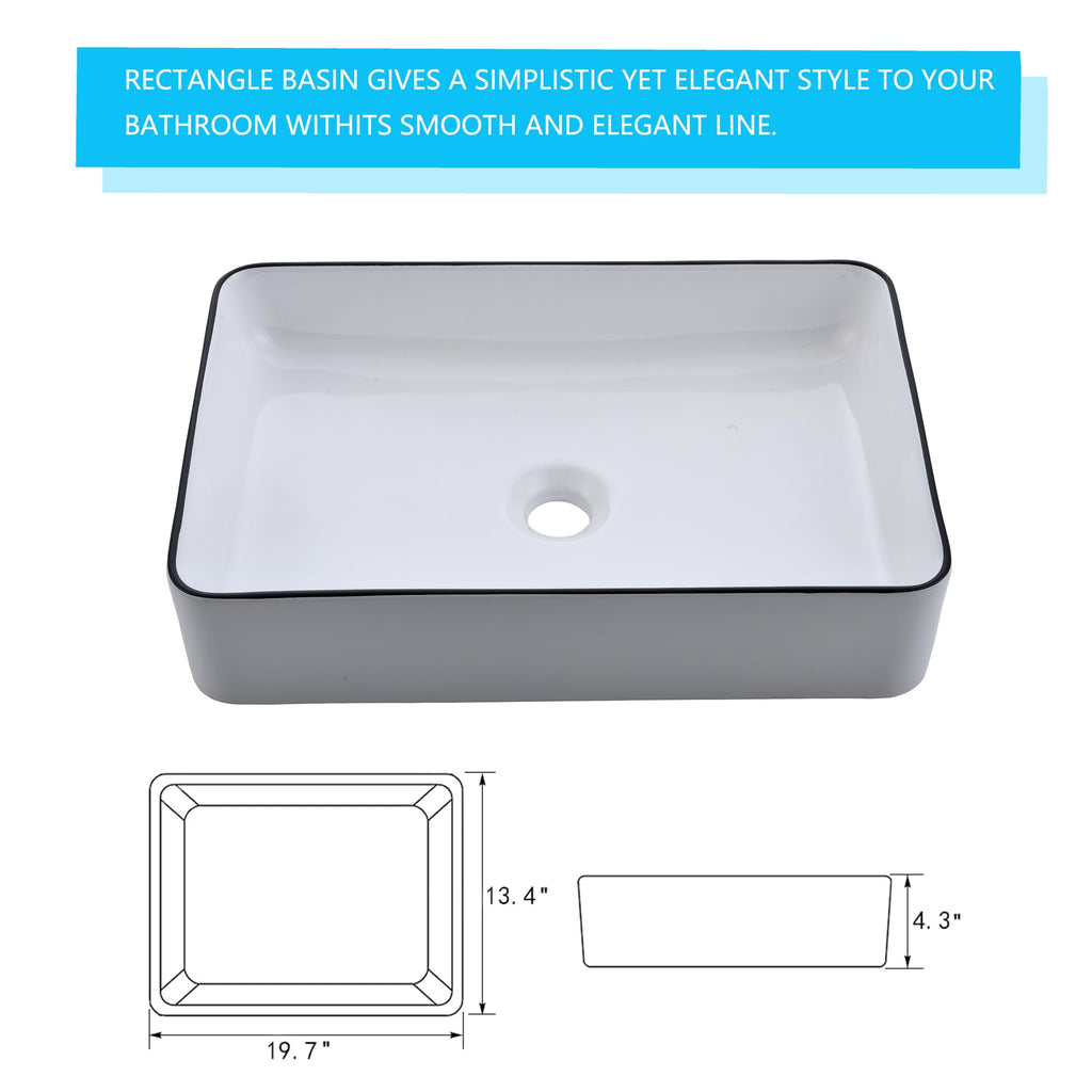 20 inch Black Vessel Sink Rectangular 20x14 Bathroom Above Counter