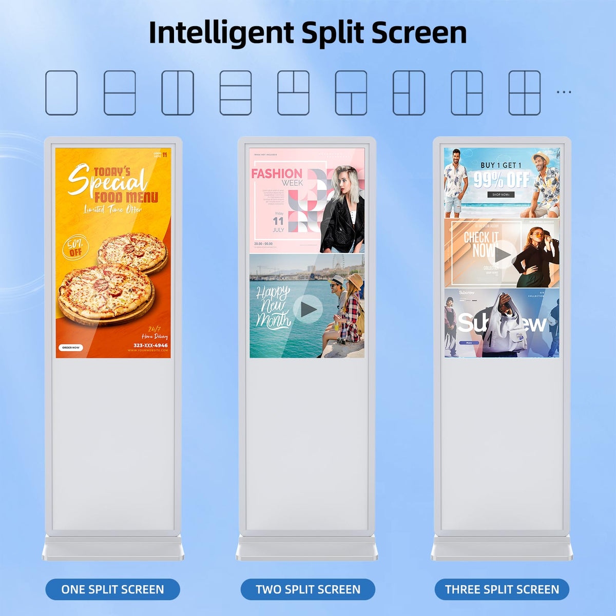 JIYANG 49 Inch Touchscreen Digital Signage Display Kiosk, Indoor Floor Standing LCD Advertising Display with Android Media Player, HDMI/USB/WiFi Input Auto Split Screenï¼Blackï¼