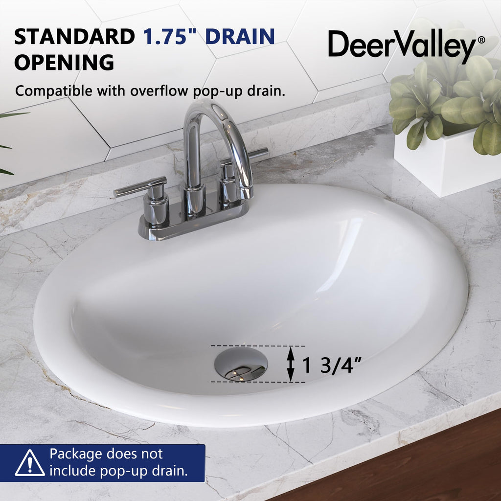 DeerValley Modern Drop In Bathroom Sink White 20"x17" Oval Vanity Art Basin