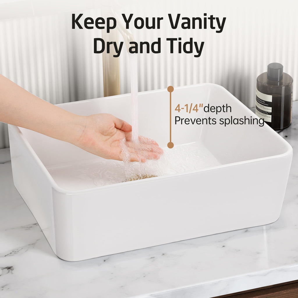 KES Matte Black 20 Inch Bathroom Vessel Sink Above Counter Rectangular Countertop Sink for Cabinet Lavatory Vanity, Ceramic, BVS123S50-BK