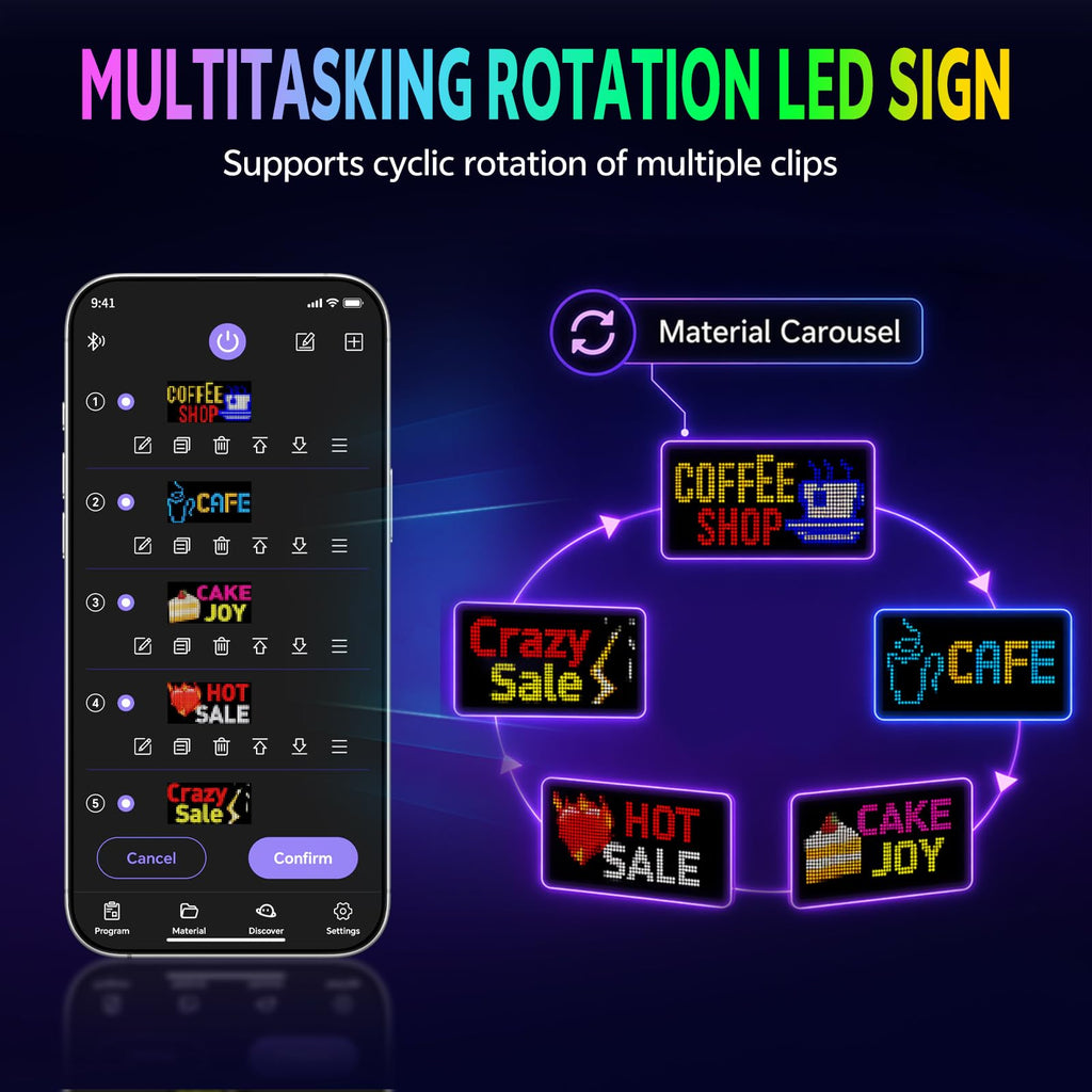 KJOY Bright Large Programmable LED Sign, 77''x8'' Flexible Scrolling LED Sign, Bluetooth App Control Custom Text Digital LED Display for Store, Schools, coffee, shop, Hotel